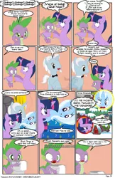 Size: 792x1224 | Tagged: safe, artist:dekomaru, artist:raimundo1941, derpibooru import, spike, trixie, twilight sparkle, oc, dragon, comic, female, lesbian, shipping, spanish, twixie