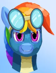 Size: 700x900 | Tagged: safe, artist:camyllea, derpibooru import, rainbow dash, pegasus, pony, atg 2017, bust, clothes, female, goggles, mare, multicolored hair, newbie artist training grounds, portrait, solo, uniform, wonderbolts uniform