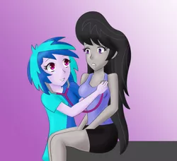 Size: 1024x933 | Tagged: safe, artist:tigerssunshyn, derpibooru import, octavia melody, vinyl scratch, equestria girls, female, lesbian, listening, medical play, playing doctor, scratchtavia, shipping, stethoscope