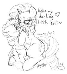 Size: 491x549 | Tagged: suggestive, artist:zajice, derpibooru import, rarity, oc, oc:yodi, classical unicorn, pony, unicorn, /ss/, bedroom eyes, blushing, canon x oc, clothes, cloven hooves, dialogue, female, glasses, grayscale, heart, hoodie, implied incest, leonine tail, male, monochrome, mother and son, nervous, sitting, size difference, sketch, straight, straight shota, unshorn fetlocks, younger