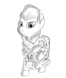 Size: 2200x2600 | Tagged: safe, artist:qbellas, derpibooru import, spitfire, pegasus, pony, crossover, helmet, looking at you, monochrome, sketch, solo, titanfall