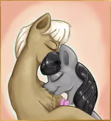 Size: 767x839 | Tagged: safe, artist:testostepone, derpibooru import, frederic horseshoepin, octavia melody, pony, bust, chest fluff, female, frame, fredtavia, male, nuzzling, painting, portrait, shipping, straight