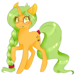 Size: 1277x1301 | Tagged: safe, artist:emypony, derpibooru import, oc, oc:honey nevaeh, unofficial characters only, pony, unicorn, cute, female, glasses, green mane, mare, orange coat