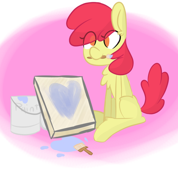 Size: 1950x1980 | Tagged: safe, artist:provolonepone, derpibooru import, apple bloom, earth pony, pony, adorabloom, canvas, cute, paint, paint can, paintbrush, painting, solo