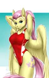 Size: 1800x2880 | Tagged: adorasexy, anthro, armpits, artist:mykegreywolf, baywatch, breasts, busty fluttershy, clothes, cute, derpibooru import, female, fluttershy, high-cut clothing, looking at you, mare, one-piece swimsuit, open mouth, pegasus, ponytail, sexy, shyabetes, solo, solo female, sports swimsuit, stupid sexy fluttershy, suggestive, swimsuit