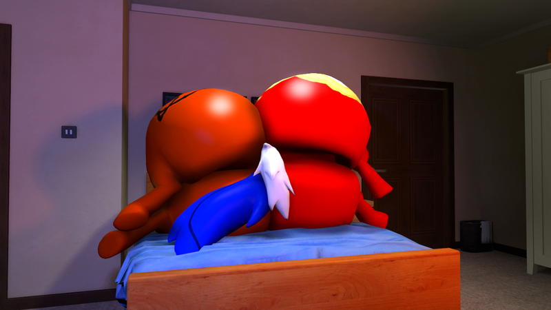 Size: 1280x720 | Tagged: questionable, artist:stationmaster2002, derpibooru import, oc, oc:ebonybreeze, oc:hoss, unofficial characters only, pony, 3d, bedroom, huge butt, impossibly large butt, large butt, sleeping, source filmmaker