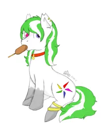 Size: 1805x2182 | Tagged: safe, artist:xaik0x, derpibooru import, oc, oc:lea, unofficial characters only, pony, corn, corndog, food, sausage, solo