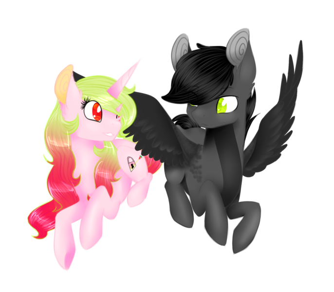 Size: 2000x1750 | Tagged: safe, artist:emypony, derpibooru import, oc, unofficial characters only, pegasus, pony, unicorn, black, couple, cute, female, male, mare, simple background, stallion, transparent background