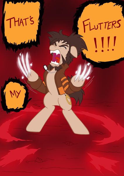 Size: 3000x4234 | Tagged: safe, artist:edcom02, artist:jmkplover, derpibooru import, ponified, pony, berserker rage, claws, crossover, dog tags, logan, marvel, solo, wolverine, x-men, yelling