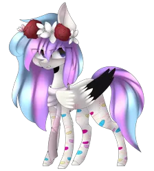 Size: 3451x3843 | Tagged: safe, artist:hyshyy, derpibooru import, oc, oc:grace, unofficial characters only, pegasus, pony, clothes, colored wings, female, floral head wreath, flower, high res, mare, multicolored wings, scarf, simple background, solo, transparent background