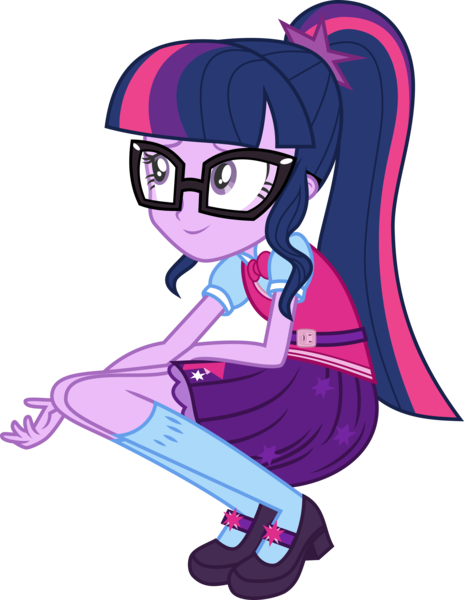 Size: 3000x3878 | Tagged: safe, artist:uponia, derpibooru import, sci-twi, twilight sparkle, dance magic, equestria girls, spoiler:eqg specials, bowtie, clothes, female, glasses, kneeling, mary janes, ponytail, shoes, simple background, skirt, smiling, socks, solo, transparent background, vector