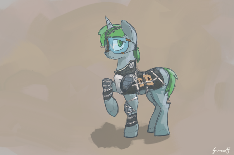 Size: 1147x760 | Tagged: safe, artist:surcouff, derpibooru import, oc, unofficial characters only, pony, bulletproof vest, clothes, goggles, riot gear, solo