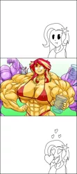 Size: 640x1440 | Tagged: suggestive, artist:mrredexorcist, derpibooru import, sci-twi, sunset shimmer, trixie, twilight sparkle, pony, comic:the amazonian effect, bedroom eyes, breasts, female, glowing eyes, lesbian, muscles, overdeveloped muscles, shipping, sunset lifter, suntrix