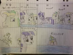 Size: 2592x1936 | Tagged: safe, artist:didgereethebrony, derpibooru import, derpy hooves, twilight sparkle, twilight sparkle (alicorn), oc, oc:didgeree, alicorn, pony, flood, flooding, lined paper, listing, sinking ship, traditional art