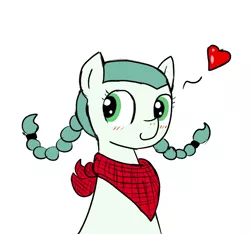 Size: 640x600 | Tagged: safe, artist:ficficponyfic, artist:methidman, color edit, derpibooru import, edit, oc, oc:emerald jewel, unofficial characters only, pony, colt quest, alternate color palette, bandana, blushing, child, color, colored, colt, cute, femboy, foal, heart, heart attack inducing art, hnnng, male, pigtails, simple background, smiling, solo, white background