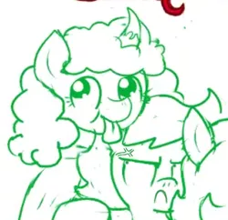 Size: 340x329 | Tagged: safe, artist:ficficponyfic, derpibooru import, edit, oc, oc:emerald jewel, oc:pipadeaxkor, oc:ruby rouge, unofficial characters only, demon, demon pony, earth pony, pony, colt quest, angry, cross-popping veins, cute, female, filly, foal, frown, horn, irritated, monochrome, offscreen character, scowl, tongue out