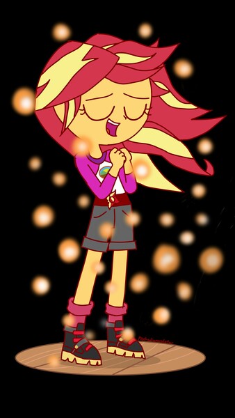 Size: 1440x2560 | Tagged: safe, artist:psychodiamondstar, derpibooru import, sunset shimmer, equestria girls, legend of everfree, black background, clothes, embrace the magic, eyes closed, female, simple background, singing, solo