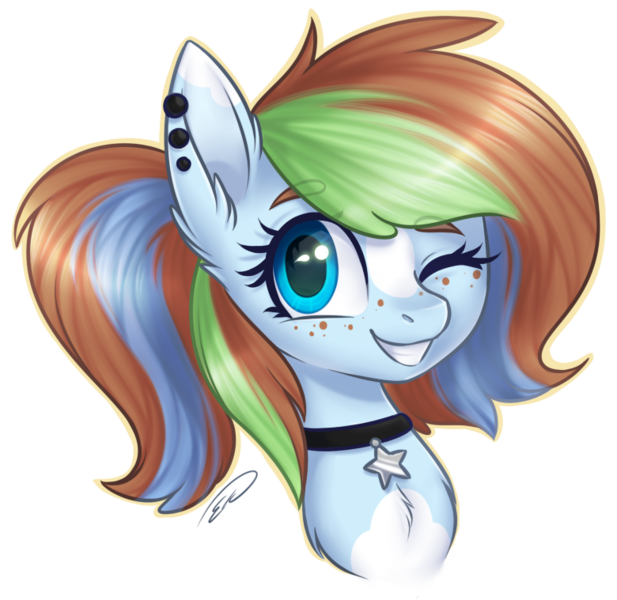 Size: 780x759 | Tagged: safe, artist:doekitty, derpibooru import, oc, oc:sugar sketch, unofficial characters only, pony, bust, chest fluff, cute, ear fluff, female, mare, one eye closed, portrait, simple background, solo, transparent background, wink