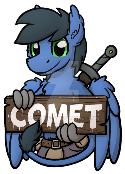 Size: 600x836 | Tagged: safe, artist:moemneop, derpibooru import, oc, oc:comet, unofficial characters only, hippogriff, clothes, male, pants, sign, simple background, solo, sword, transparent background, watermark, weapon