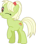 Size: 5677x6930 | Tagged: safe, artist:jhayarr23, derpibooru import, granny smith, earth pony, pony, the perfect pear, absurd resolution, adorasmith, cute, female, mare, one eye closed, raised hoof, simple background, solo, transparent background, vector, young granny smith, younger