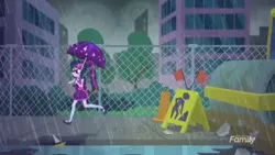 Size: 1280x720 | Tagged: safe, derpibooru import, screencap, sci-twi, twilight sparkle, eqg summertime shorts, equestria girls, monday blues, boat, drain, flag, it, reference, stephen king, umbrella