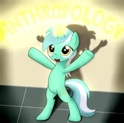 Size: 1104x1094 | Tagged: safe, artist:jaro142, derpibooru import, lyra heartstrings, pony, unicorn, fanfic:anthropology, bipedal, female, glowing horn, magic, mare, shadow, solo