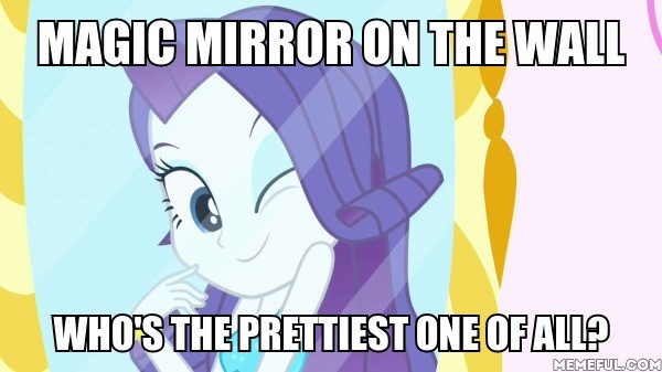 Size: 600x337 | Tagged: safe, derpibooru import, edit, edited screencap, screencap, rarity, eqg summertime shorts, equestria girls, make up shake up, mirror, one eye closed, snow white and the seven dwarfs, wink