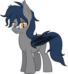 Size: 2739x2974 | Tagged: safe, artist:duskthebatpack, derpibooru import, oc, oc:midnight measure, unofficial characters only, bat pony, pony, glasses, male, messy mane, simple background, solo, stallion, transparent background, vector