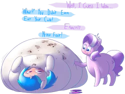 Size: 4000x3000 | Tagged: safe, artist:secretgoombaman12345, derpibooru import, diamond tiara, vinyl scratch, pony, ask chubby diamond, absurd resolution, blob, chubby diamond, dialogue, eating, fat, immobile, morbidly obese, obese, on back, plot, simple background, stuffed, transparent background, vinyl fat, wub-tub