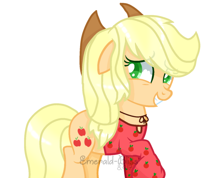 Size: 1272x1101 | Tagged: safe, artist:emerald-bliss, derpibooru import, applejack, earth pony, pony, clothes, female, mare, shirt, simple background, solo, transparent background