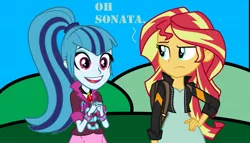 Size: 1183x676 | Tagged: safe, artist:bigpurplemuppet99, derpibooru import, sonata dusk, sunset shimmer, equestria girls, female, lesbian, shipping, sunata