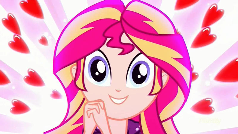 Size: 1920x1080 | Tagged: safe, derpibooru import, screencap, sunset shimmer, eqg summertime shorts, equestria girls, pet project, cute, daaaaaaaaaaaw, happy, heart, shimmerbetes, shimmering the gecko, solo, squee