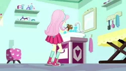 Size: 1920x1080 | Tagged: safe, derpibooru import, screencap, fluttershy, winona, eqg summertime shorts, equestria girls, pet project, converse, shoes, sneakers