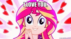 Size: 600x337 | Tagged: safe, derpibooru import, edit, edited screencap, screencap, sunset shimmer, eqg summertime shorts, equestria girls, pet project, bronybait, grin, image macro, meme, shimmering the gecko, smiling, talking to viewer