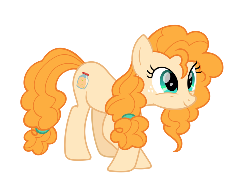 Size: 3100x2400 | Tagged: safe, artist:cheezedoodle96, derpibooru import, pear butter, earth pony, pony, the perfect pear, .svg available, cowboy hat, curtsey, cute, eye contact, female, hat, juxtaposition bait, looking at each other, mare, offscreen character, pearabetes, simple background, solo, svg, transparent background, vector