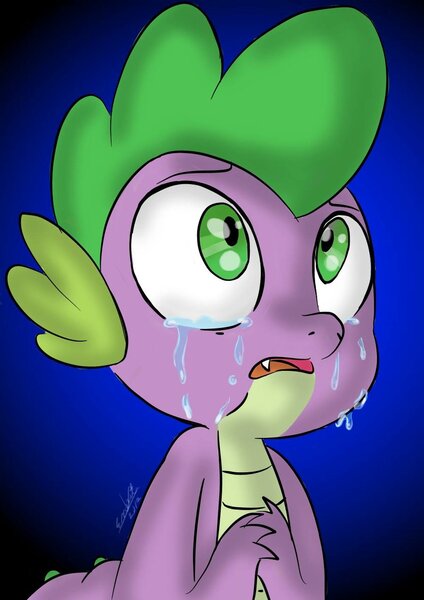 Size: 900x1273 | Tagged: artist:emositecc, crying, derpibooru import, dragon, fangs, gradient background, open mouth, safe, solo, spike