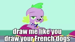 Size: 1920x1080 | Tagged: safe, derpibooru import, edit, edited screencap, screencap, spike, dog, eqg summertime shorts, equestria girls, pet project, draw me like one of your french girls, image macro, looking at you, meme, pillow, stupid sexy spike, titanic