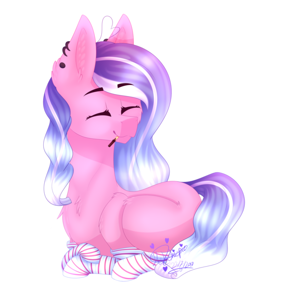 Size: 3287x3354 | Tagged: safe, artist:honeybbear, derpibooru import, oc, oc:maria, unofficial characters only, earth pony, pony, clothes, eyes closed, female, high res, mare, prone, simple background, socks, solo, striped socks, transparent background