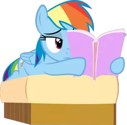 Size: 4500x4426 | Tagged: safe, artist:slb94, derpibooru import, rainbow dash, pony, the lost treasure of griffonstone, absurd resolution, book, bored, reading, simple background, solo, transparent background, vector