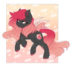 Size: 2109x1997 | Tagged: safe, artist:plnetfawn, derpibooru import, oc, oc:cherry bomb, unofficial characters only, bat pony, pony, abstract background, female, looking at you, makeup, mare, slit eyes, solo, sparkles