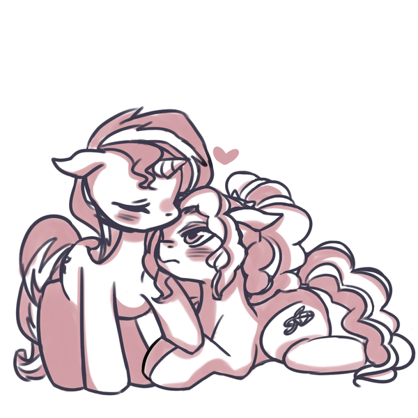 Size: 1000x1000 | Tagged: safe, artist:raika0306, derpibooru import, adagio dazzle, sunset shimmer, ponified, earth pony, pony, unicorn, equestria girls, rainbow rocks, blushing, cute, female, heart, kissing, lesbian, mare, monochrome, shipping, simple background, sunsagio, white background