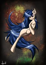 Size: 2952x4169 | Tagged: safe, artist:ap0st0l, derpibooru import, oc, unofficial characters only, earth pony, pony, blue hair, comics style, female, mare, paint tool sai, pink eyes, pose, slim, solo, space, void, wheat body