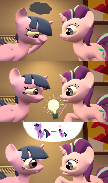Size: 1920x3240 | Tagged: questionable, artist:papadragon69, derpibooru import, starlight glimmer, twilight sparkle, twilight sparkle (alicorn), alicorn, pony, 3d, age regression, baby, baby pony, babycon, bedroom eyes, comic, dialogue, female, filly, filly twilight sparkle, foalcon, imminent babycon, imminent foalcon, imminent lesbianism, imminent masturbation, imminent sex, implied babycon, implied foalcon, implied lesbian, implied masturbation, implied sex, implied shipping, insertion, light bulb, looking at each other, masturbation, open mouth, pointy ponies, sex toy, source filmmaker, stress relief, stressed, talking, vaginal insertion, vibrator, younger