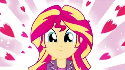 Size: 3840x2160 | Tagged: safe, artist:paganmuffin, derpibooru import, sunset shimmer, eqg summertime shorts, equestria girls, pet project, clothes, cute, female, heart, looking at you, shimmerbetes, shimmering the gecko, smiling, solo, wallpaper