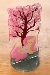 Size: 667x1000 | Tagged: acrylic plastic, acrylic standee, angel bunny, artist:1trick, derpibooru import, eyes closed, fluttershy, prone, safe, standee, under the tree