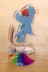 Size: 667x1000 | Tagged: safe, artist:1trick, derpibooru import, rainbow dash, pony, acrylic plastic, acrylic standee, flying, looking away, rainbow trail, solo, spread wings, standee, wings