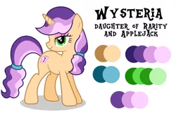 Size: 1024x683 | Tagged: safe, artist:spottedlions, derpibooru import, oc, oc:wysteria, unofficial characters only, pony, unicorn, color palette, female, freckles, mare, next generation, offspring, original character do not steal, parent:applejack, parent:rarity, parents:rarijack, simple background, solo, white background
