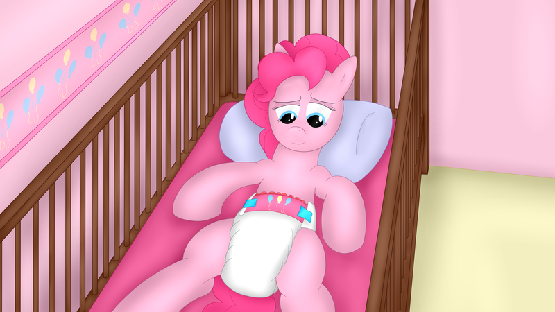 Size: 3840x2160 | Tagged: questionable, artist:leadpie, derpibooru import, pinkie pie, pony, clean diaper, crib, diaper, diaper fetish, fetish, image, png, solo