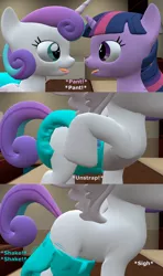 Size: 1920x3240 | Tagged: suggestive, artist:papadragon69, derpibooru import, princess flurry heart, twilight sparkle, twilight sparkle (alicorn), alicorn, pony, 3d, age regression, ahegao, baby, baby pony, bed, bedroom eyes, comic, dialogue, diaper, drool, drool string, female, filly, filly twilight sparkle, flank, flurrylight, foalcon, french kiss, incest, kissing, lesbian, looking at each other, open mouth, pant, panting, sound effects, source filmmaker, spread wings, talking, tongue out, twilight is a foal fiddler, undressing, wingboner, wings, younger