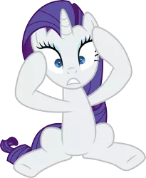 Size: 3001x3661 | Tagged: safe, artist:cloudyglow, derpibooru import, rarity, pony, unicorn, the saddle row review, female, mare, simple background, sitting, solo, spread legs, spreading, transparent background, vector, worried